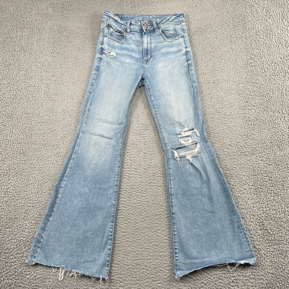 American Eagle Jeans Women 6 Short Blue Super High Rise Flare Next Level Stretch